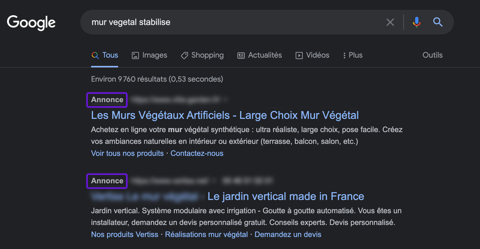 referencement payant sea google ads vegetal stabilise