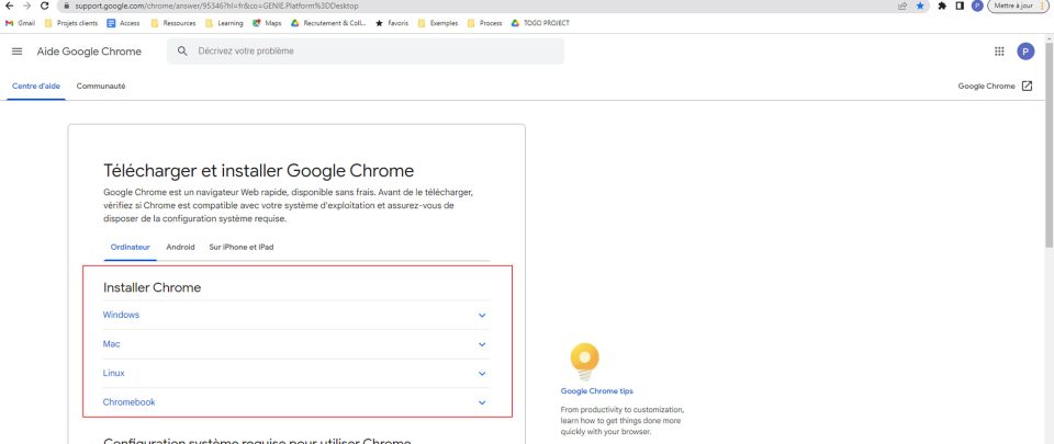 installation google chrome etude sectorielle design cro