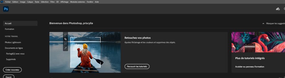 page accueil photoshop